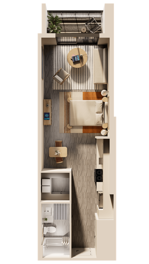 Floor plan for studio, 1 bath, 539 sqft